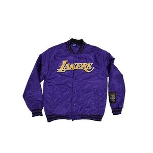 Los Angeles Lakers Purple Satin Bomber Varsity Jacket Mens S NBA Ultra Game